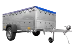 Anhänger mit faltbarer Deichsel GARDEN TRAILER 230 KIPP mit zusätzlichen Bordwänden, Stützrad und blauer Flachplane – Bild 4