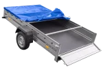 Einachsanhänger 264×150 UNITRAILER GARDEN 265 KIPP mit einem Flachplanenträger und blauer Plane – Bild 5